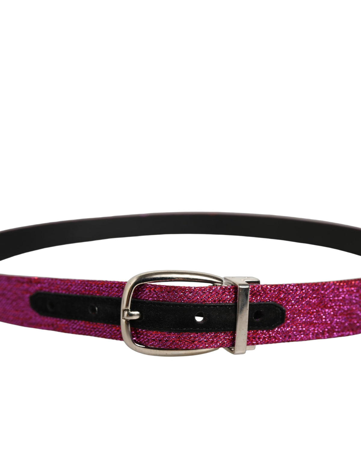 Dolce & Gabbana Herren Gürtel mit Fuchsia-Glitzer und silberner Metallschnalle