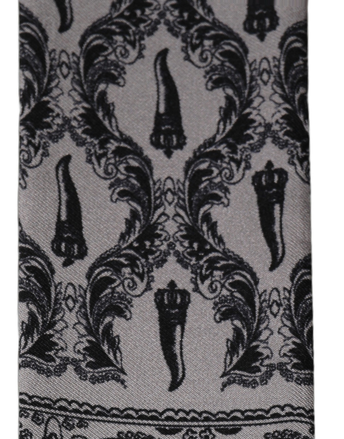 Dolce & Gabbana Grauer Seiden-Foulard-Schal mit Fransen im Barock-Stil