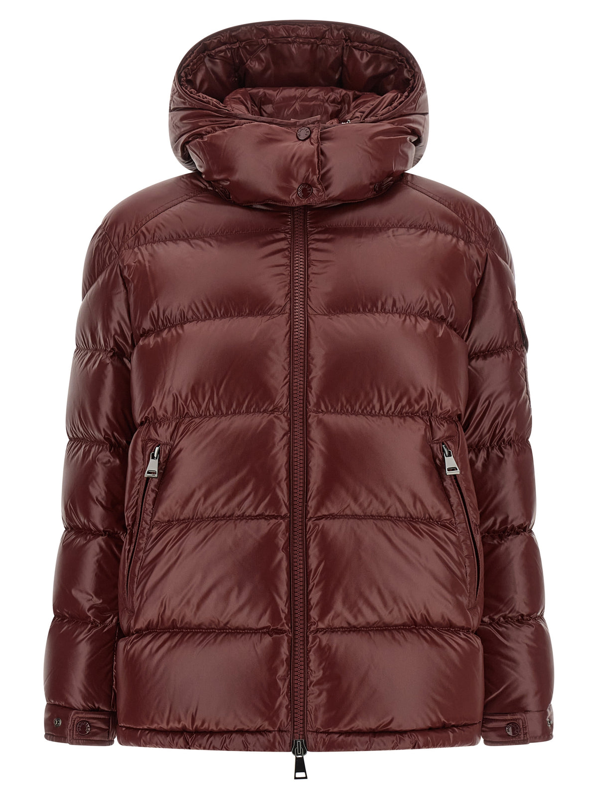 Moncler Bordeaux Polyamid-Steppjacke in voller Länge