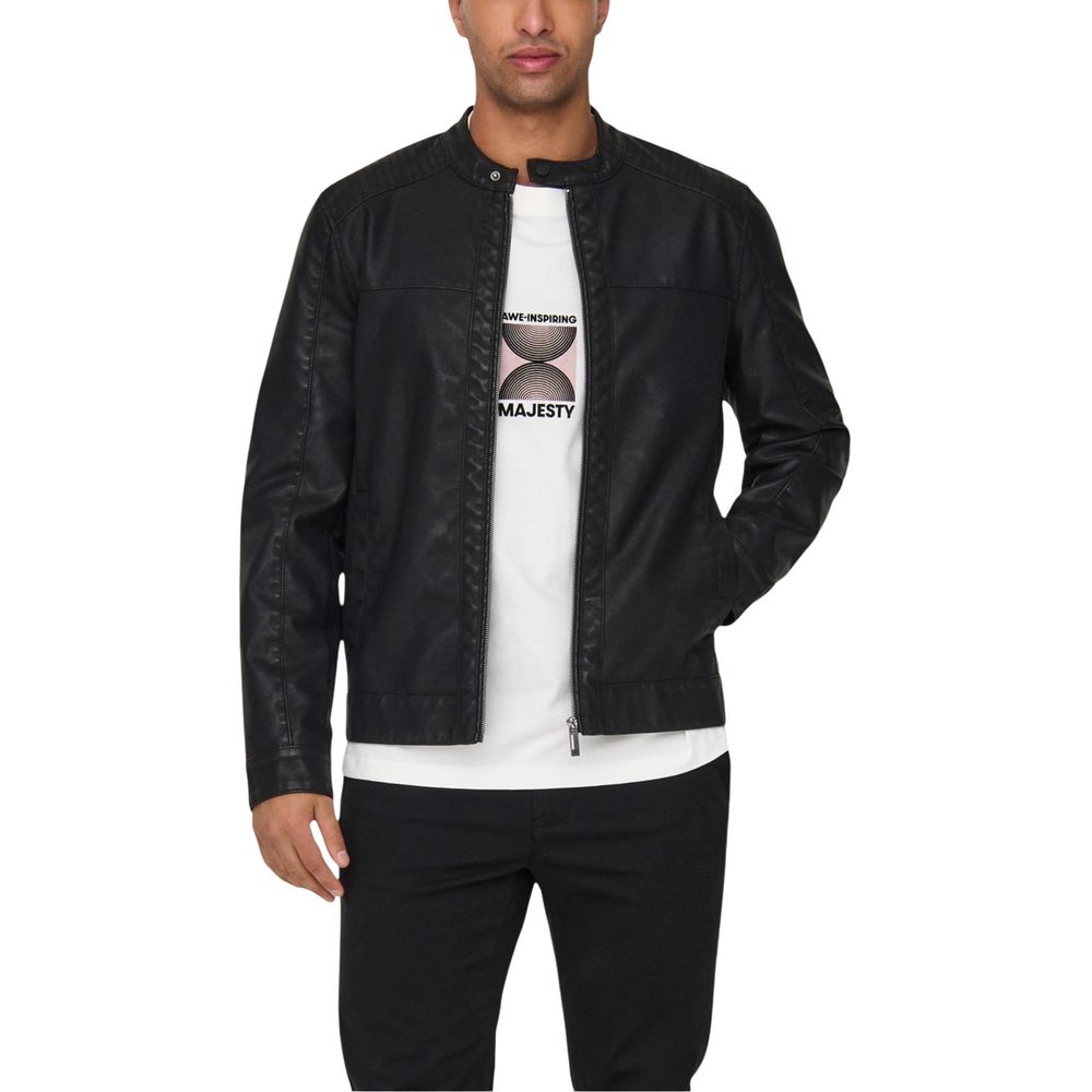 Only & Sons Schwarze Bikerjacke aus Polyester