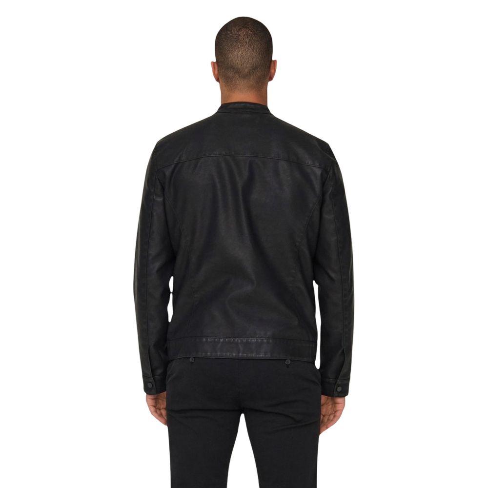 Only & Sons Schwarze Bikerjacke aus Polyester