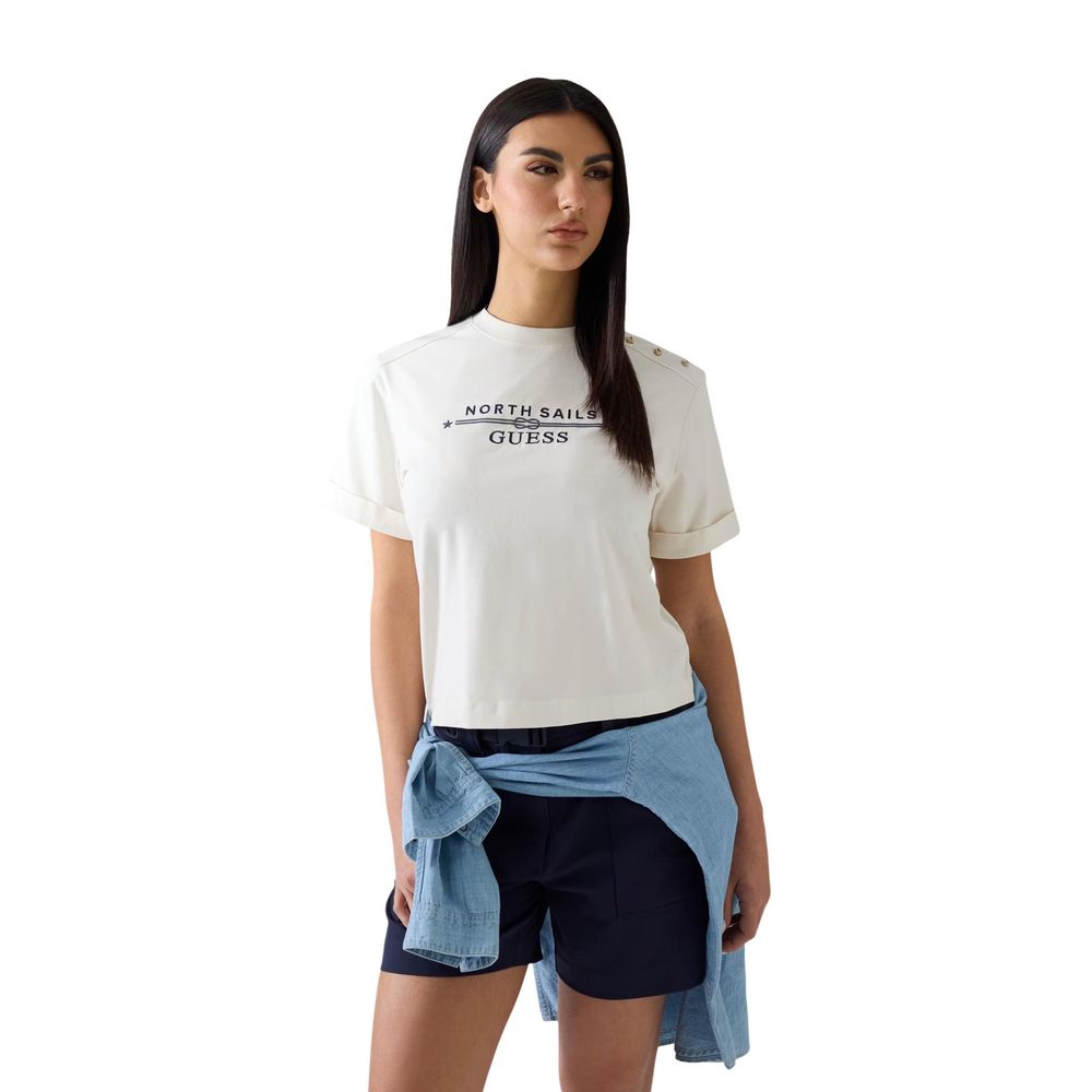 Guess Cremefarbenes Baumwoll-T-Shirt