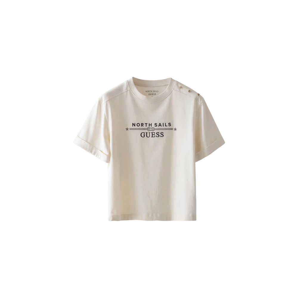 Guess Cremefarbenes Baumwoll-T-Shirt