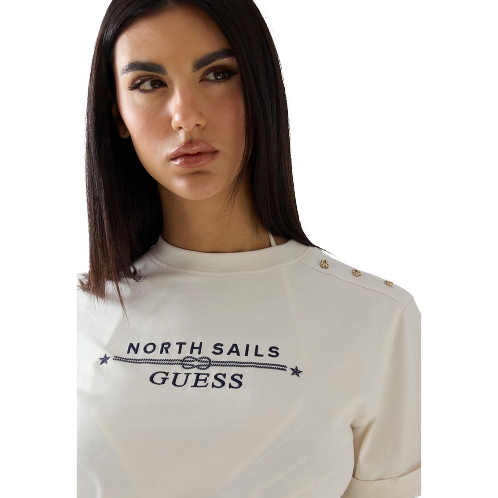 Guess Cremefarbenes Baumwoll-T-Shirt
