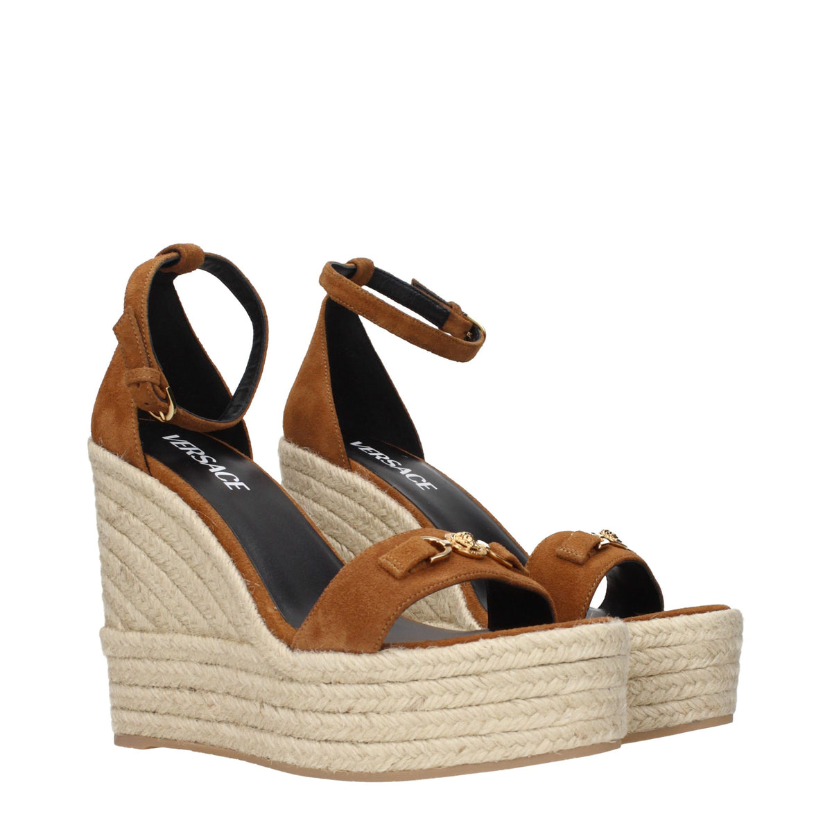 Versace Braune Leder-Keilsandalen