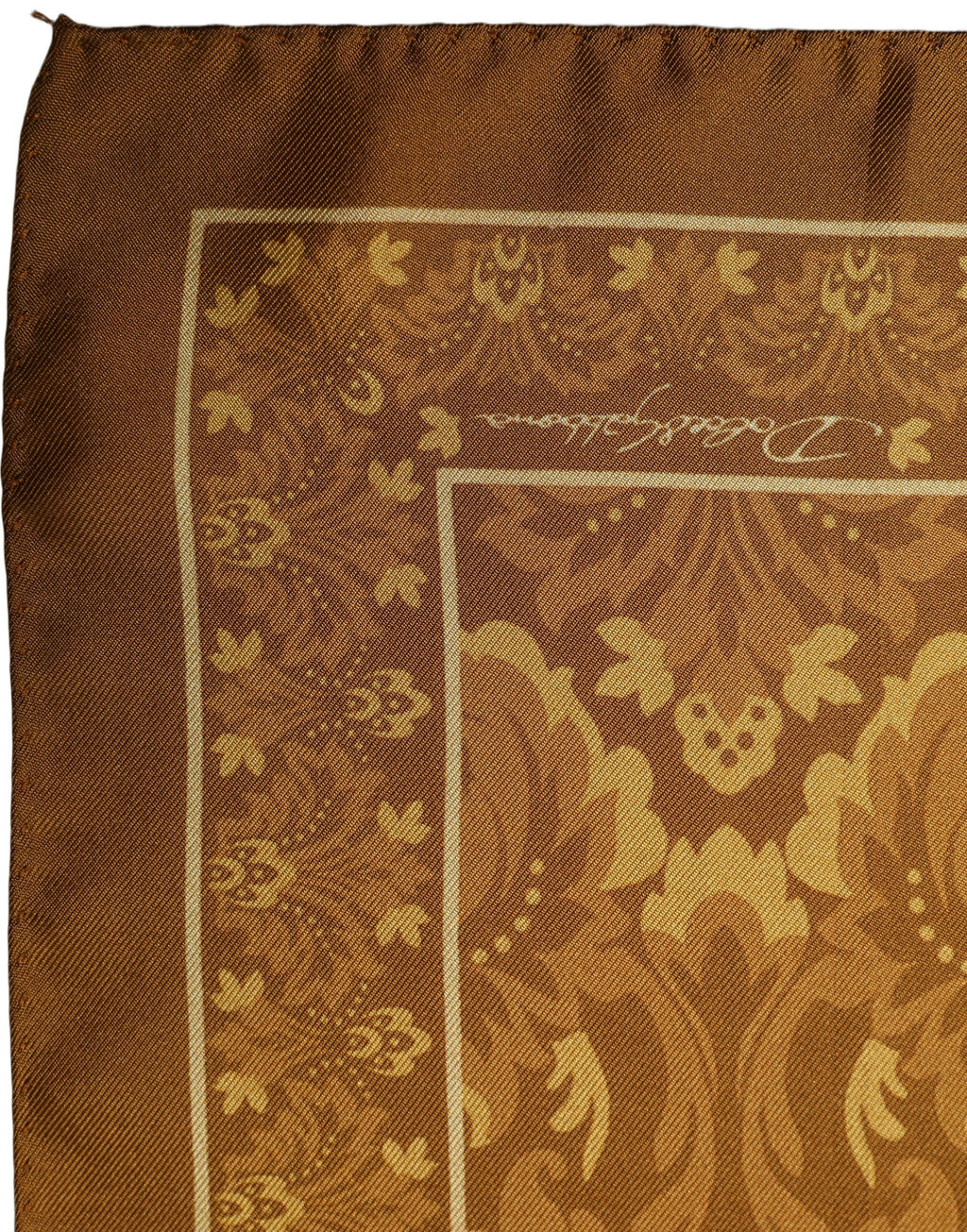 Dolce & Gabbana Braun Seiden-Damast Einstecktuch Foulard Schal