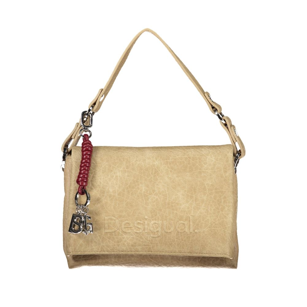 Desigual Beige Damen-Handtasche aus Polyurethan mit abnehmbarem Gurt und Fächern