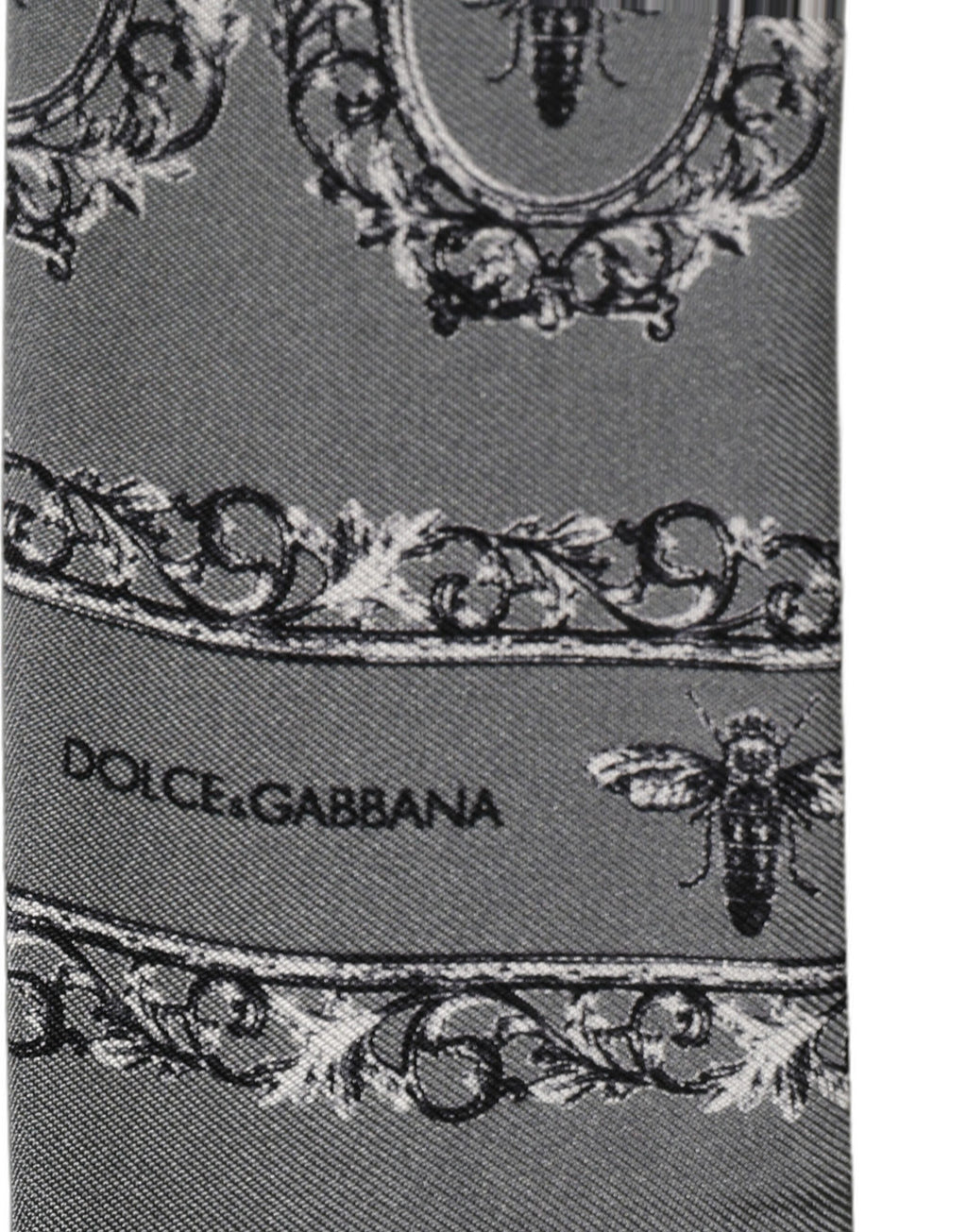 Dolce & Gabbana Herren-Twilly-Schal aus Seide in Grau mit Bienenmotiv