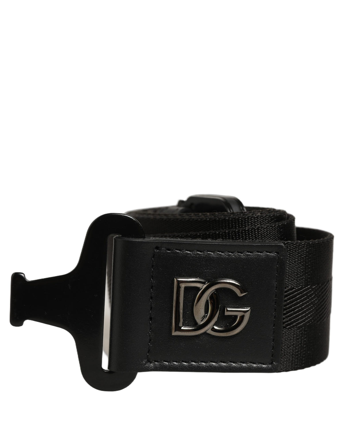 Dolce & Gabbana Herren Gürtel aus schwarzem Stoff mit Metallschnalle und Logo