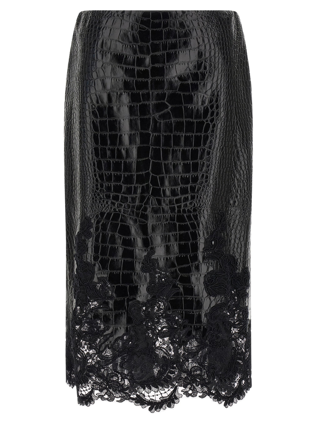Ermanno Scervino Midi-Rock aus schwarzem Kalbsleder