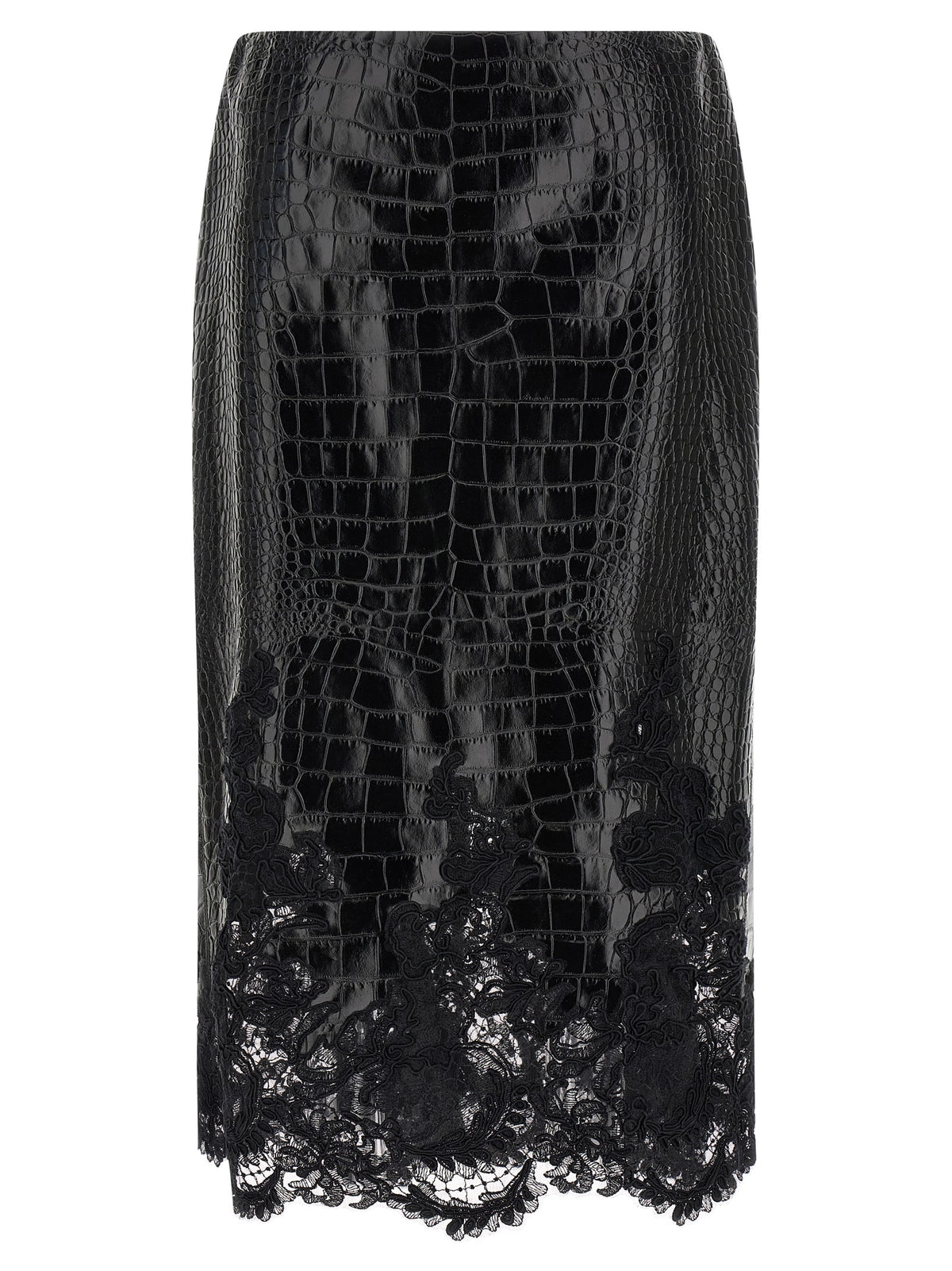 Ermanno Scervino Midi-Rock aus schwarzem Kalbsleder