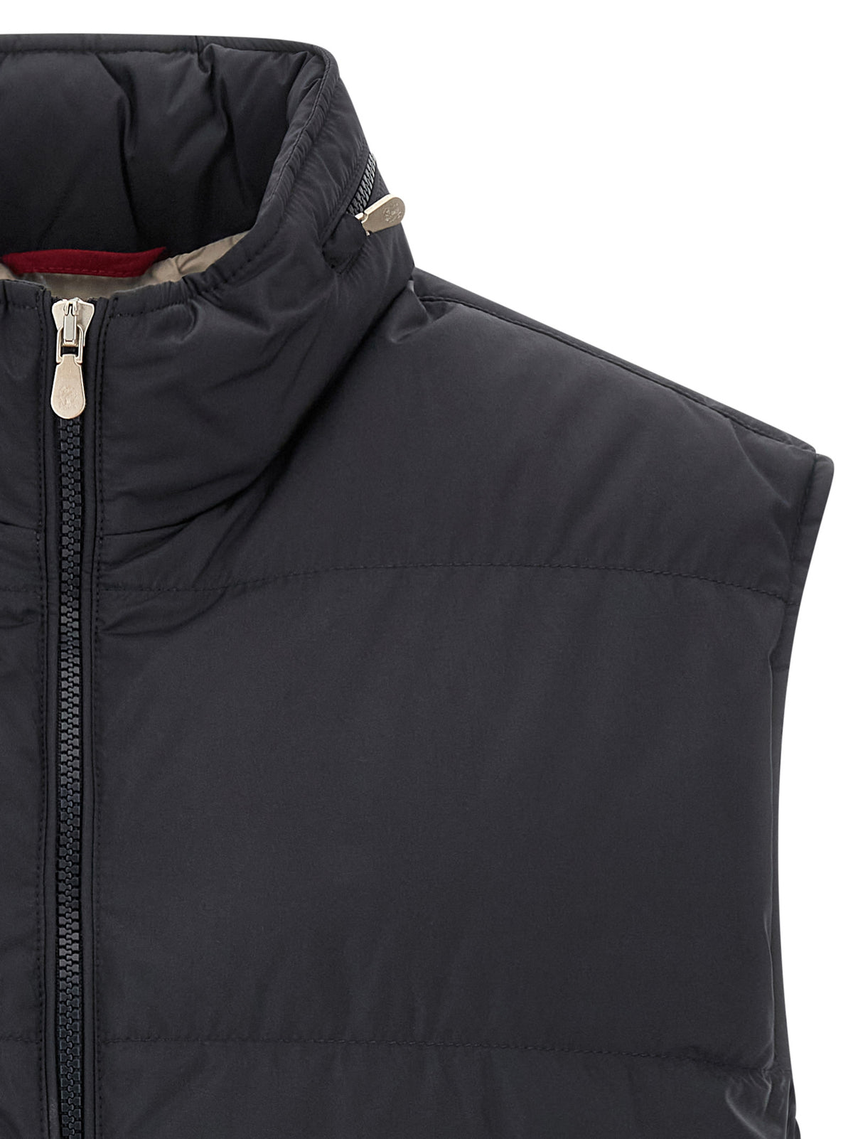 Brunello Cucinelli Ärmellose blaue Jacke aus Polyester