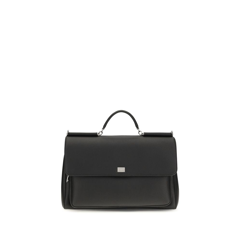 Dolce & Gabbana Schwarze Bos Taurus Kalbsleder Schultertasche