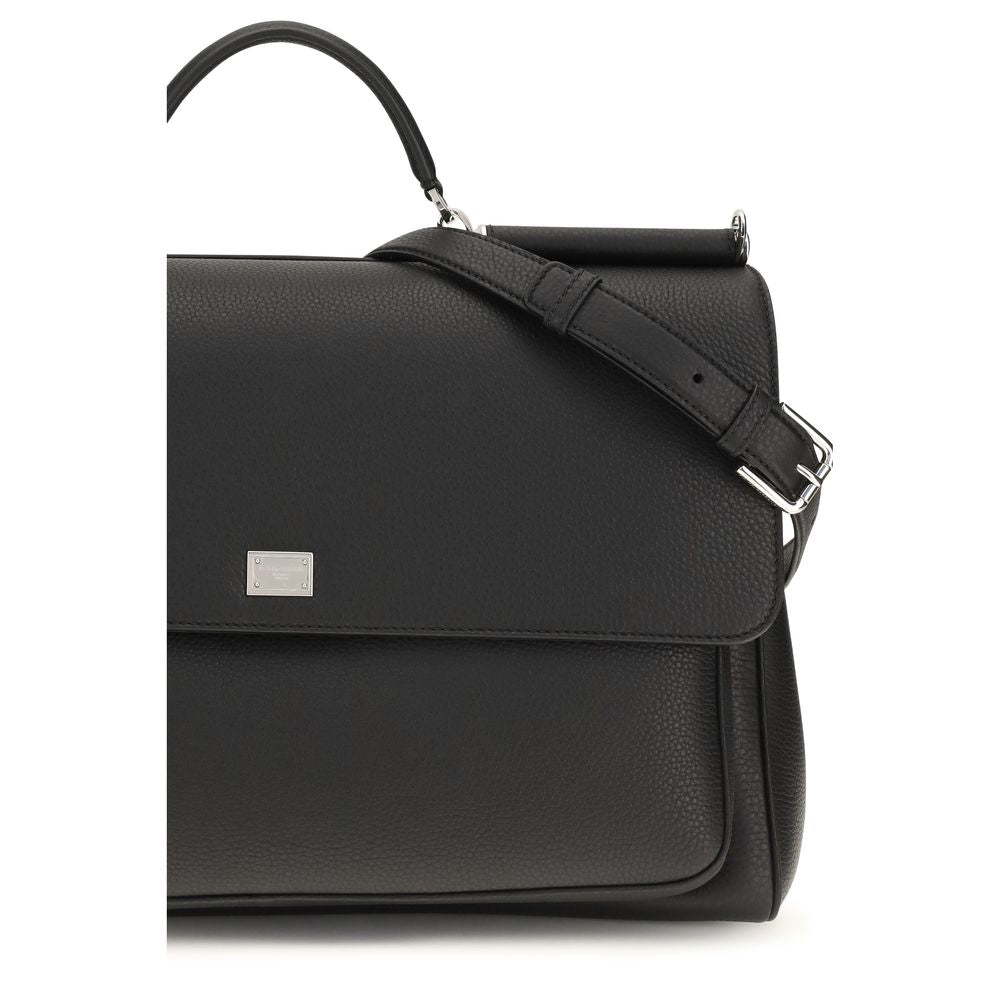 Dolce & Gabbana Schwarze Bos Taurus Kalbsleder Schultertasche