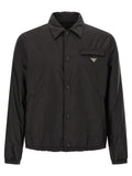 Prada Schwarze Jacke aus recyceltem Polyamid in voller Länge