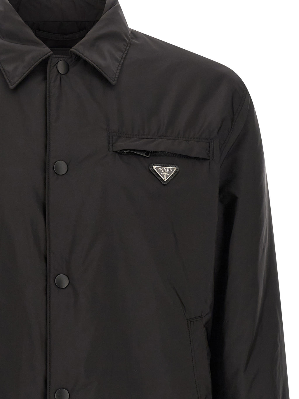 Prada Schwarze Jacke aus recyceltem Polyamid in voller Länge