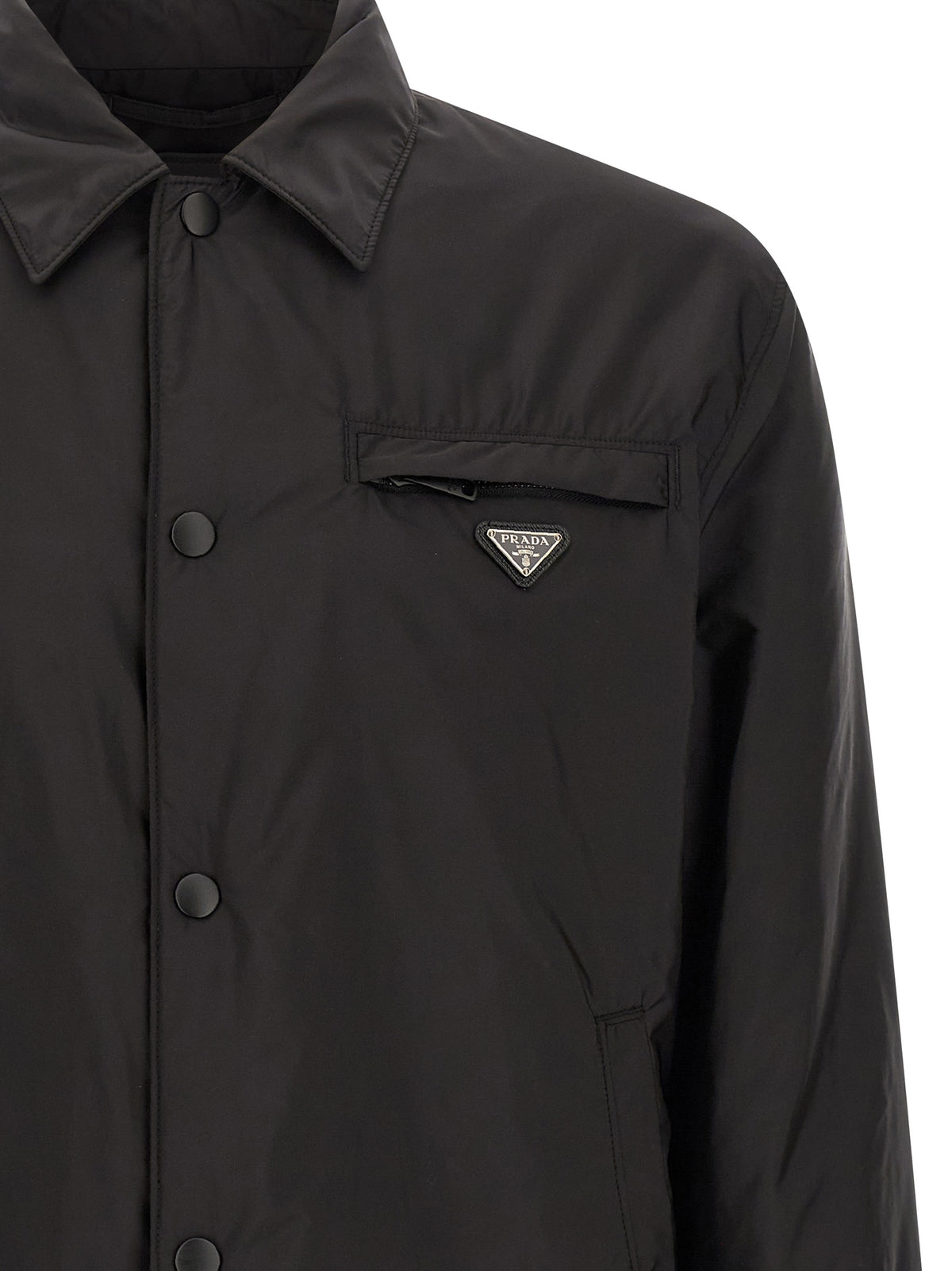 Prada Schwarze Jacke aus recyceltem Polyamid in voller Länge