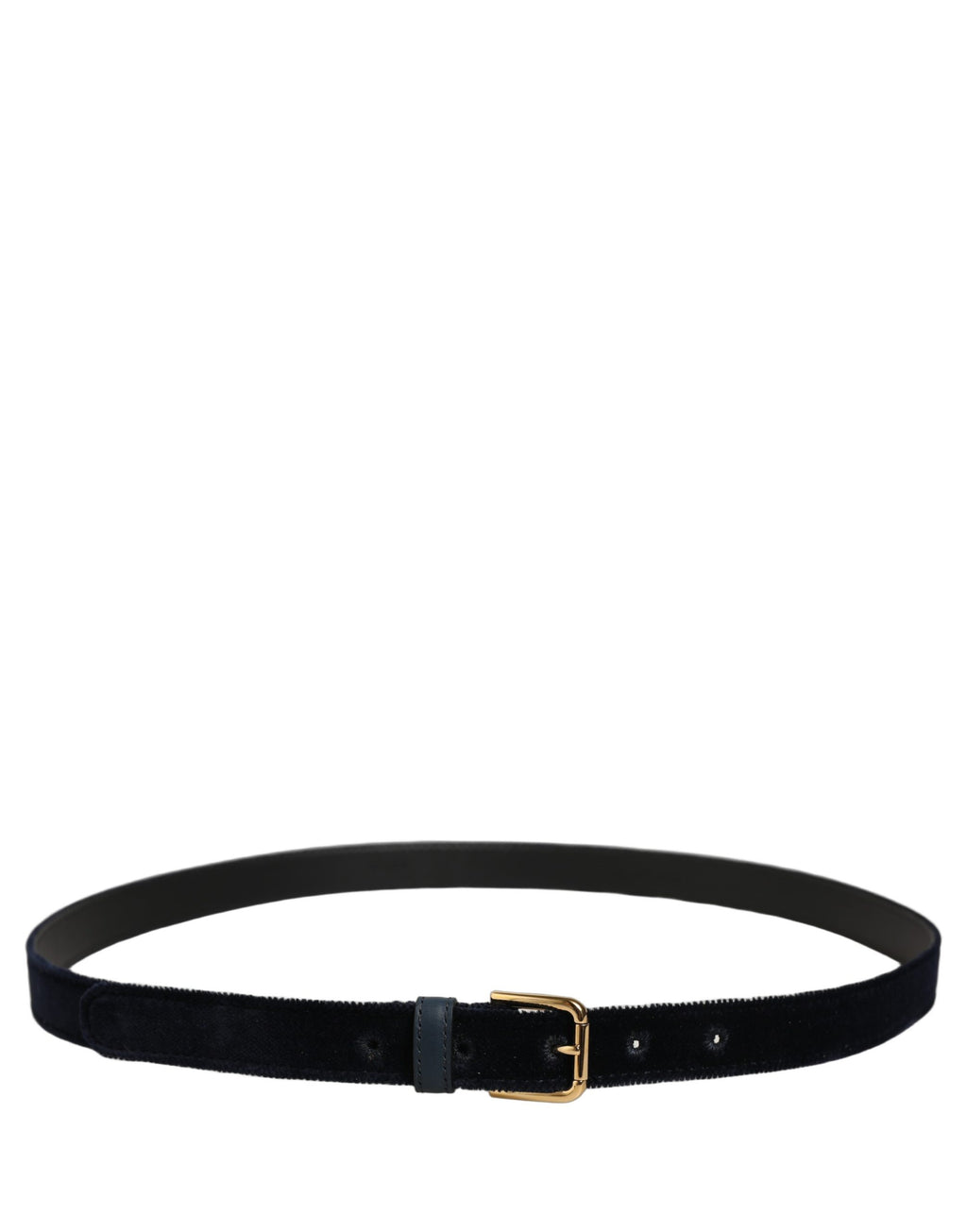 Dolce & Gabbana Dunkelblauer Gürtel aus Samt mit goldfarbener Metallschnalle