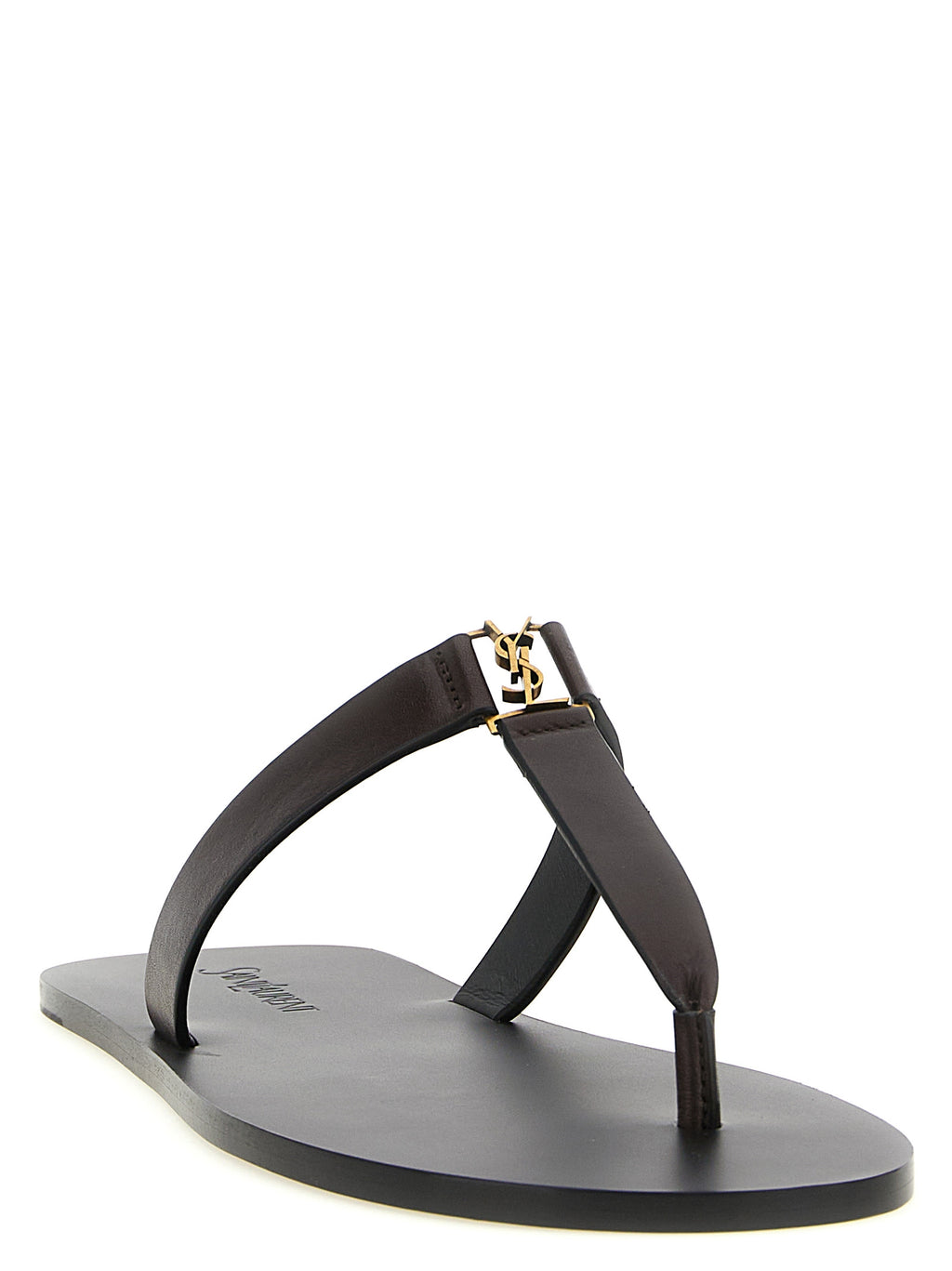 Saint Laurent Braune Kalbsleder-Slipper
