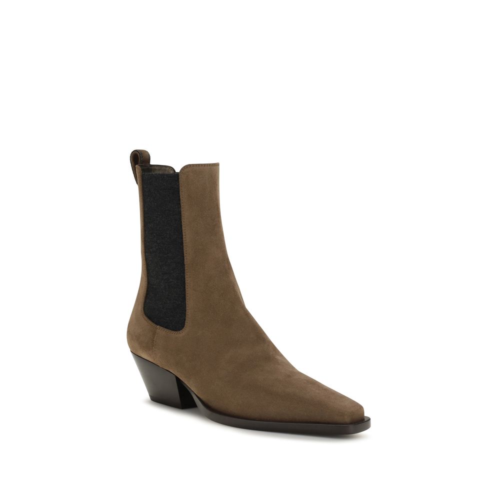 Brunello Cucinelli Braune Ankle Boots aus Kalbsleder Bos Taurus
