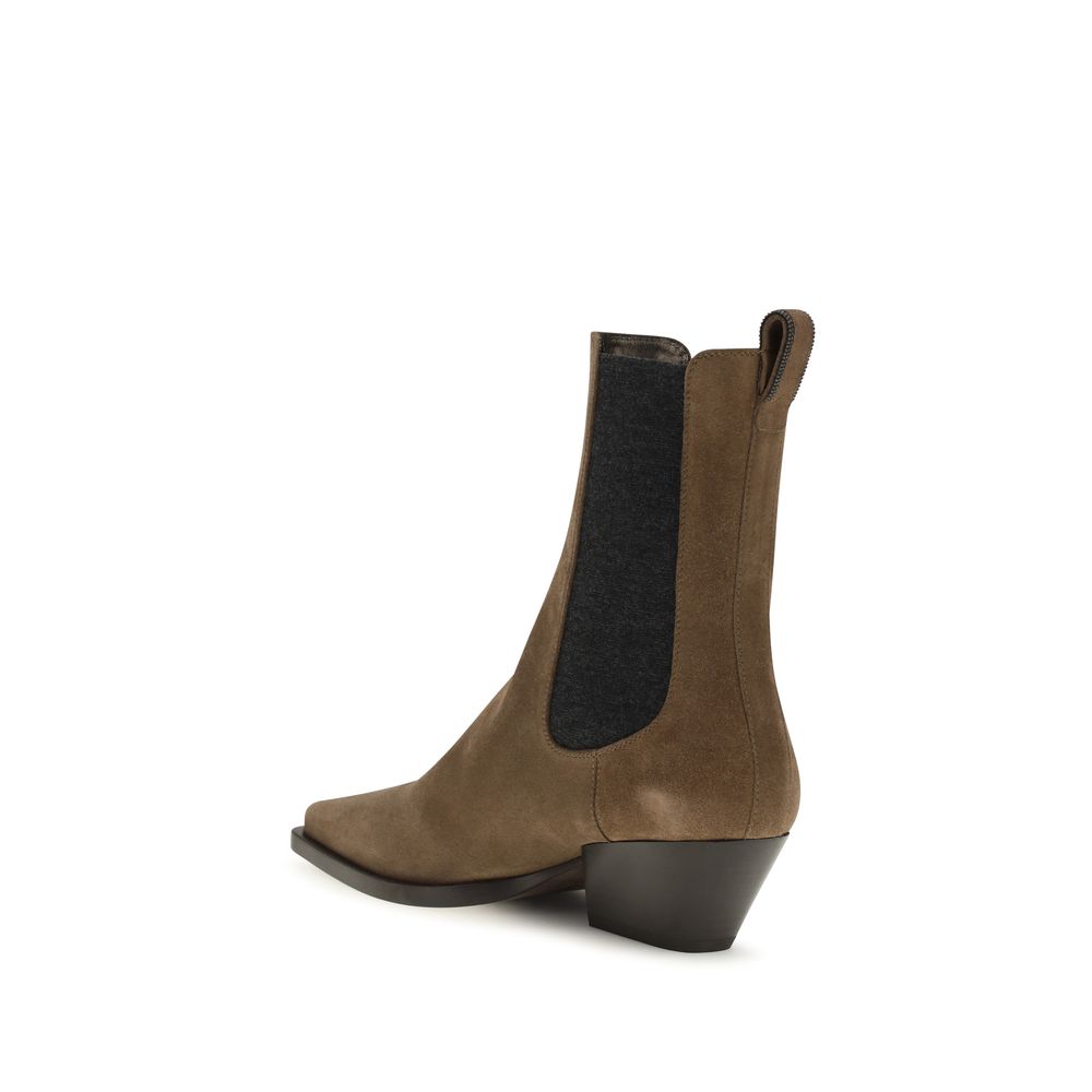 Brunello Cucinelli Braune Ankle Boots aus Kalbsleder Bos Taurus