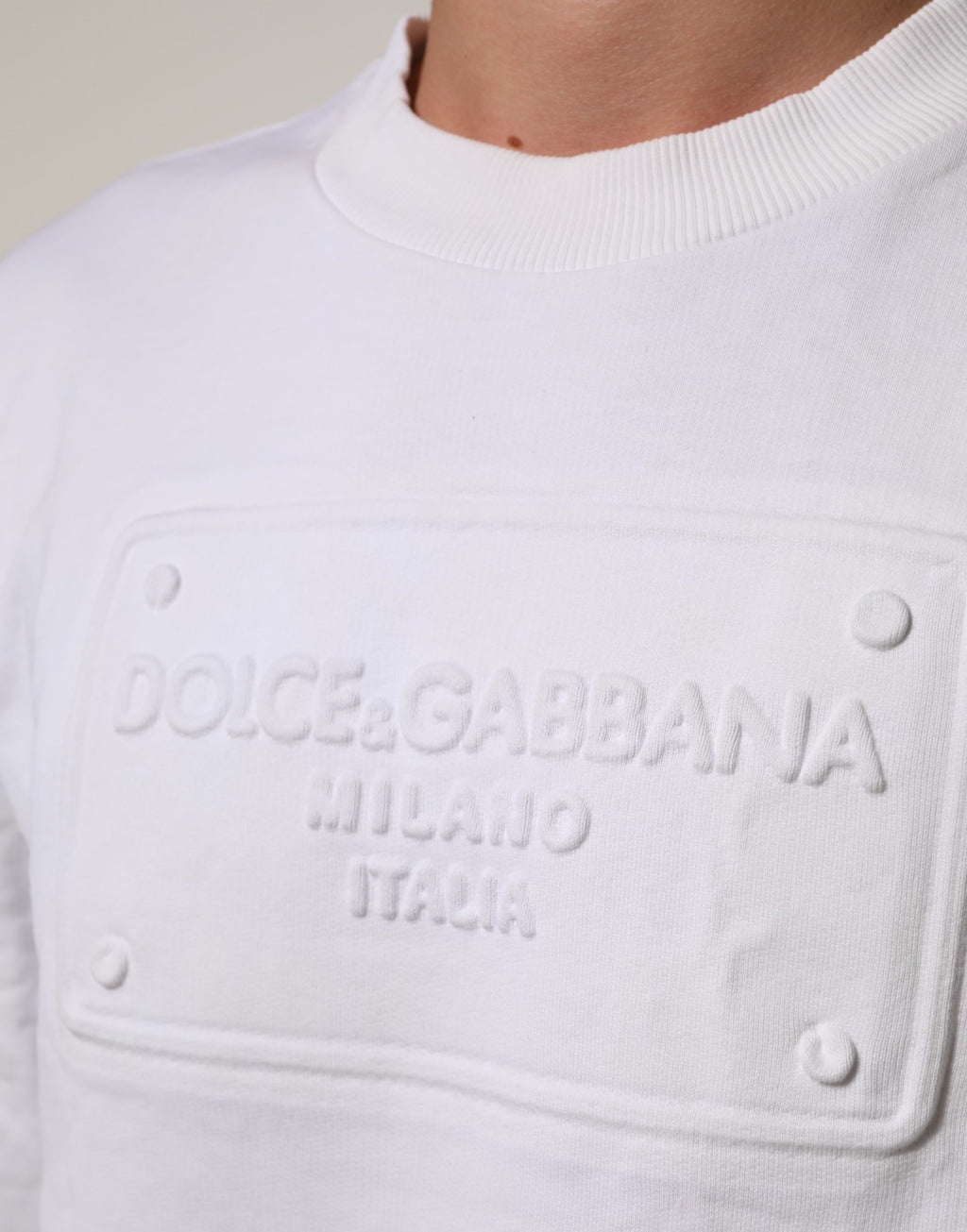 Dolce & Gabbana Weißes Sweatshirt aus Baumwolle mit Logo-Prägung