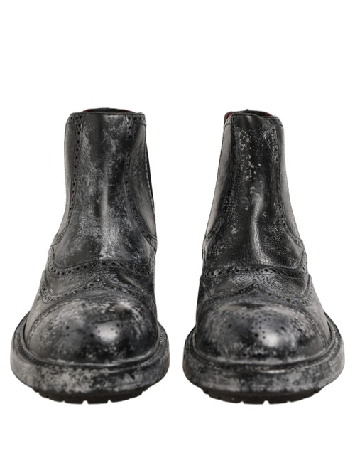 Dolce & Gabbana Schwarze graue Leder Chelsea Boots Stiefeletten
