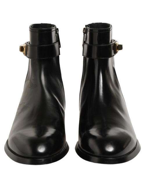 Dolce & Gabbana Schwarzes Leder Schnalle Mid Calf Stiefel Schuhe
