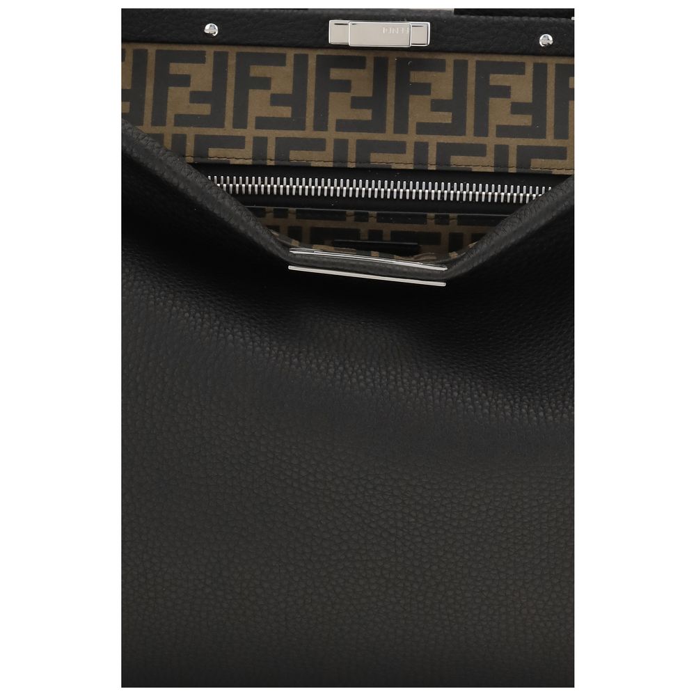 Fendi Schwarze Bos Taurus Kalbsleder Schultertasche