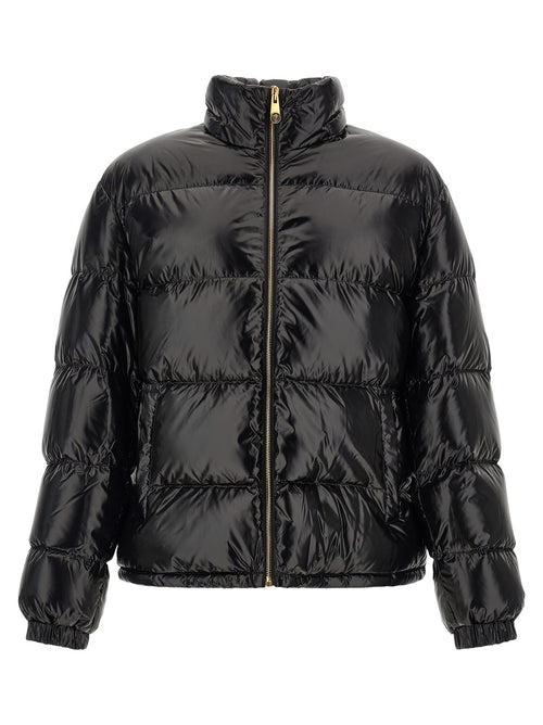 Versace Schwarze Nylon-Jacke in voller Länge