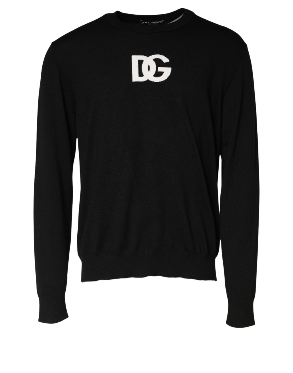 Dolce & Gabbana Schwarzer Wollpullover mit DG-Logo für Herren, Rundhalsausschnitt