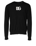 Dolce & Gabbana Schwarzer Wollpullover mit DG-Logo für Herren, Rundhalsausschnitt