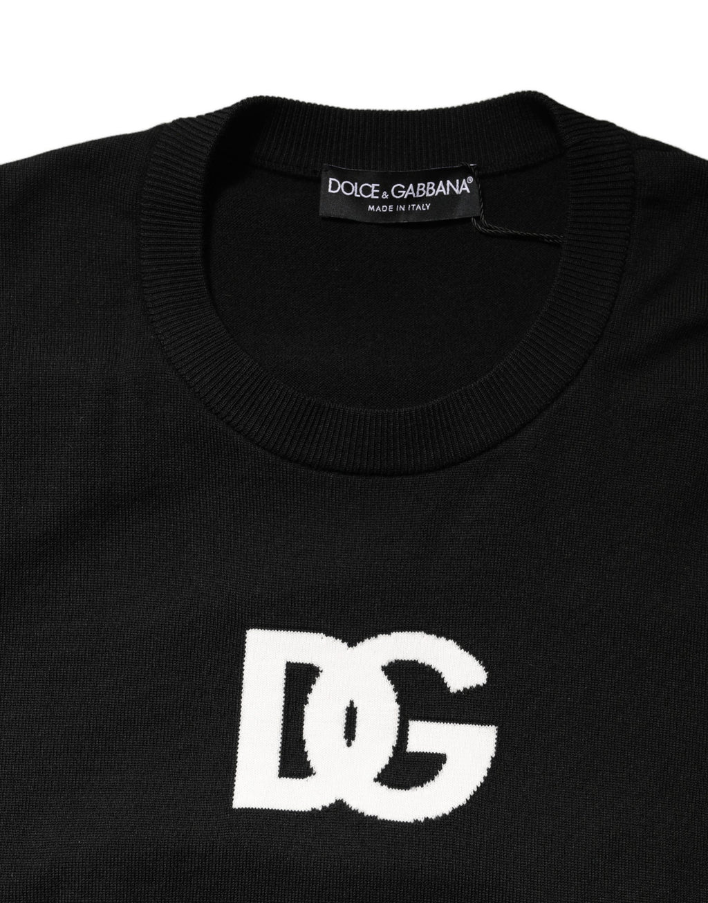 Dolce & Gabbana Schwarzer Wollpullover mit DG-Logo für Herren, Rundhalsausschnitt