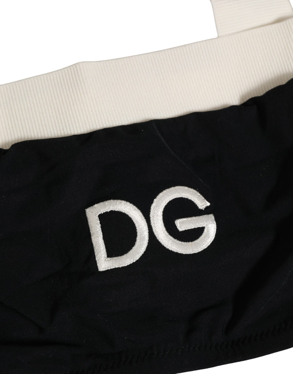 Dolce & Gabbana Schwarzes und weißes Stretch-Bikini-Oberteil aus Baumwolle