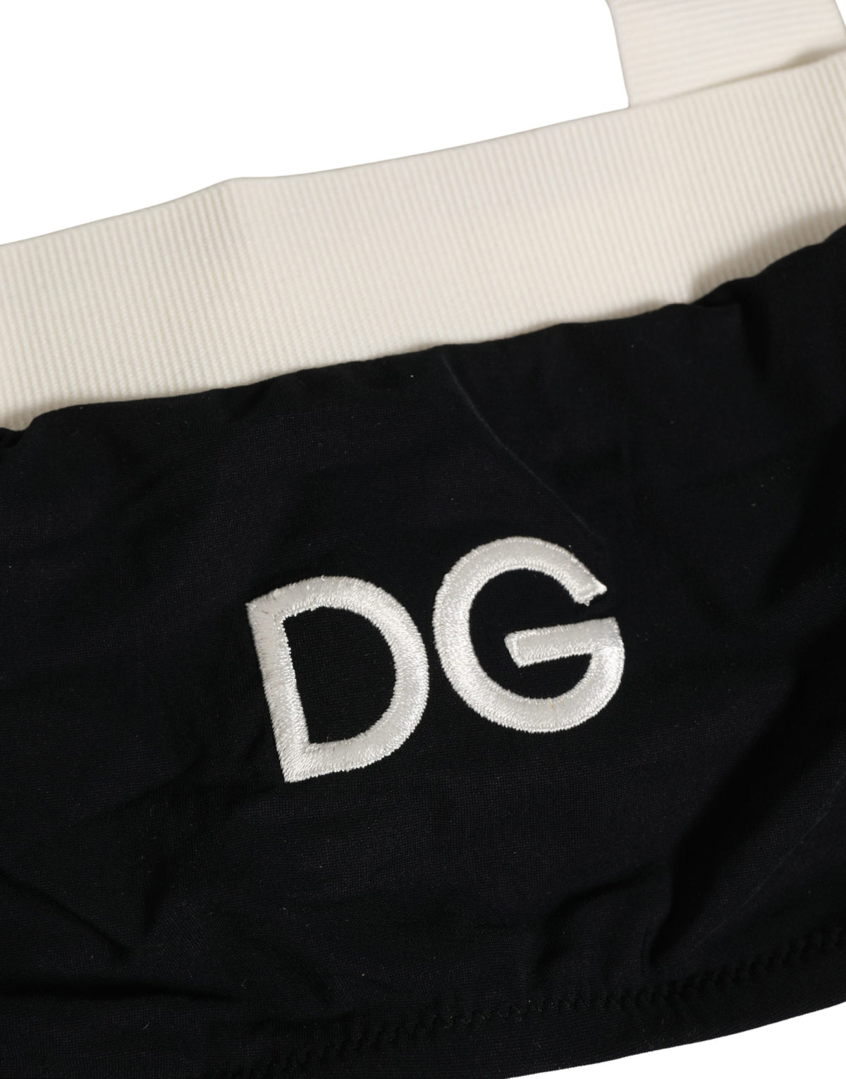 Dolce & Gabbana Schwarzes und weißes Stretch-Bikini-Oberteil aus Baumwolle
