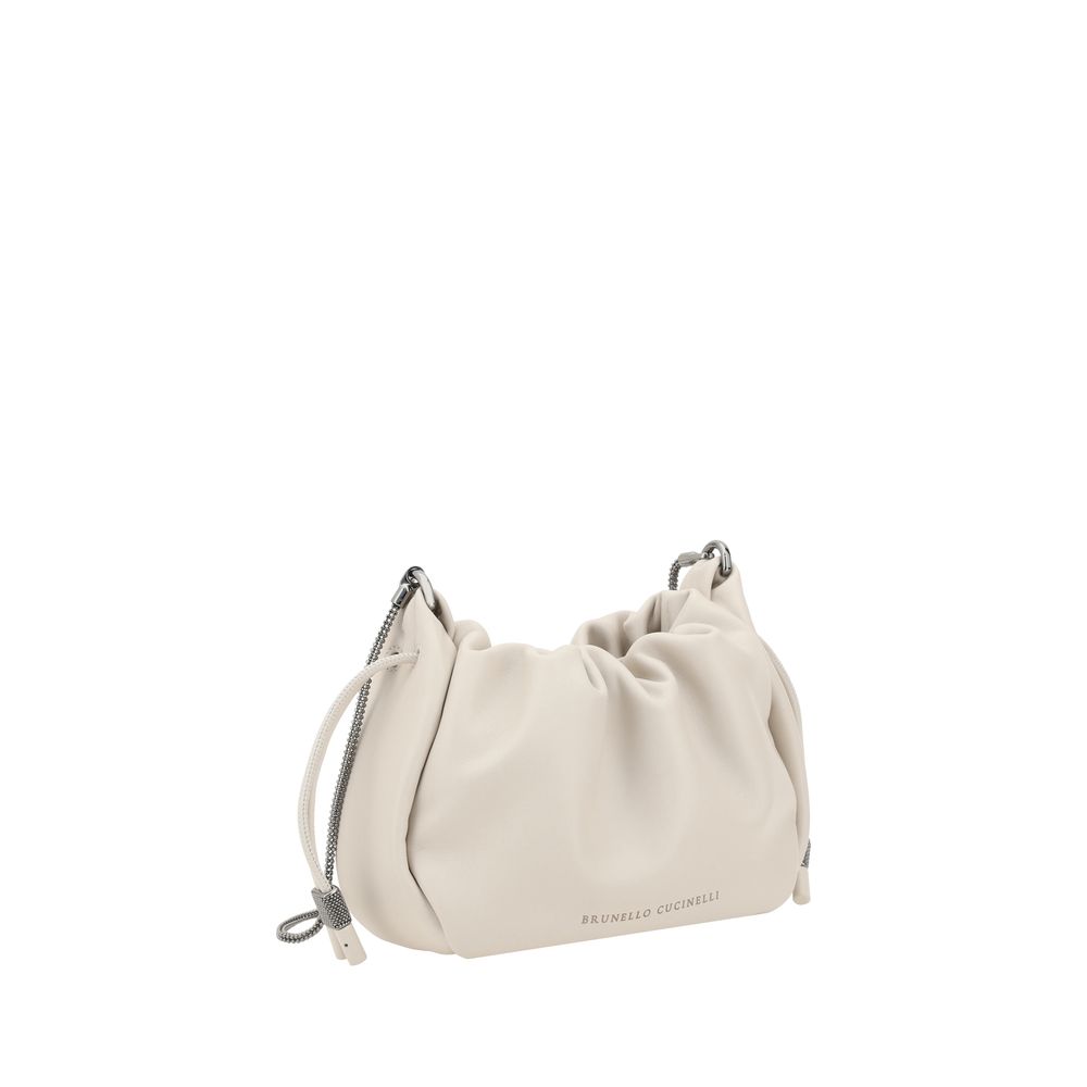 Brunello Cucinelli Beige Kalbsleder Bos Taurus Schultertasche