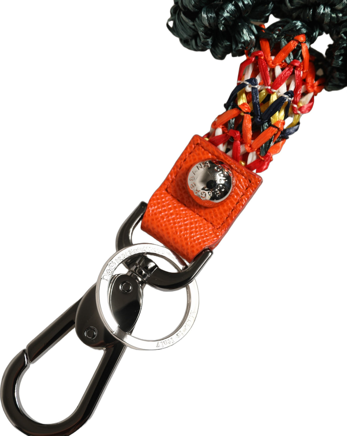 Dolce & Gabbana Multicolor Raffia Leder Schließe Finder Kette Schlüsselanhänger