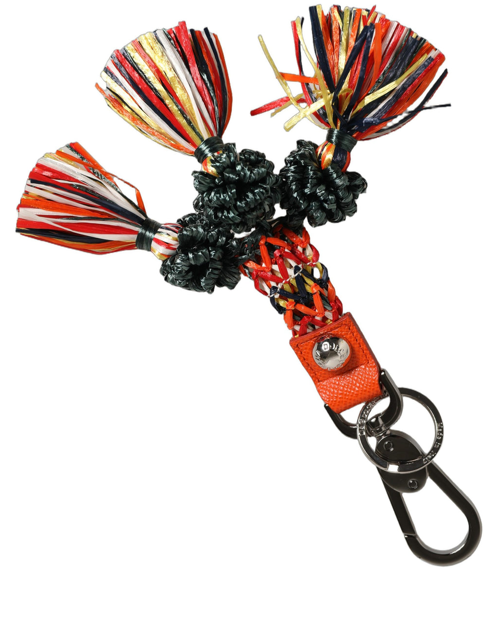 Dolce & Gabbana Multicolor Raffia Leder Schließe Finder Kette Schlüsselanhänger