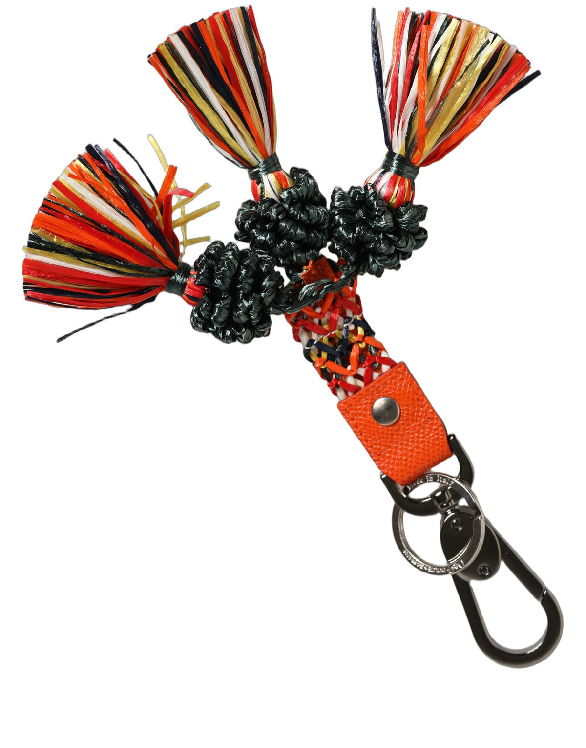 Dolce & Gabbana Multicolor Raffia Leder Schließe Finder Kette Schlüsselanhänger