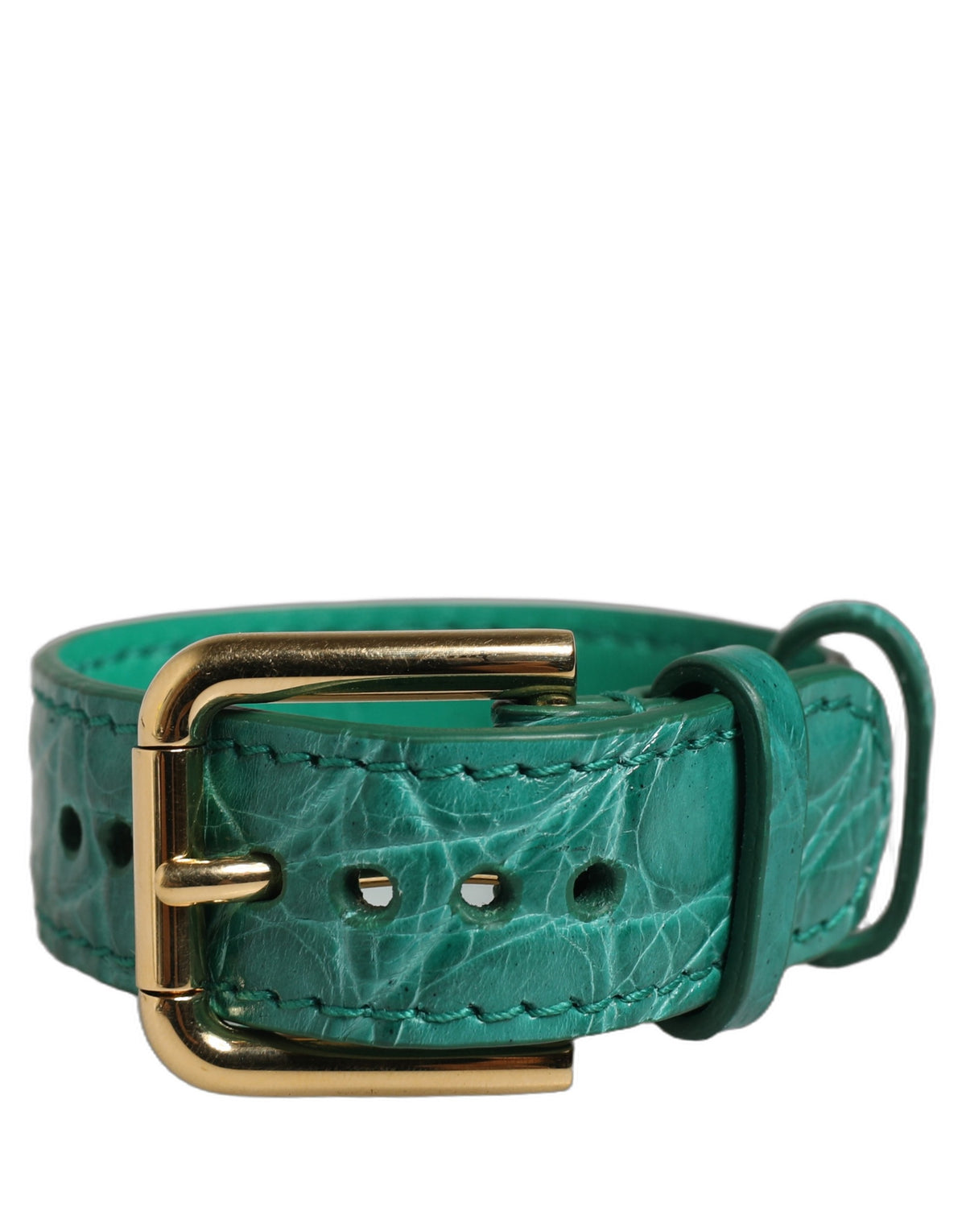 Dolce & Gabbana Armband aus grünem Leder mit Prägung und goldener Schnalle