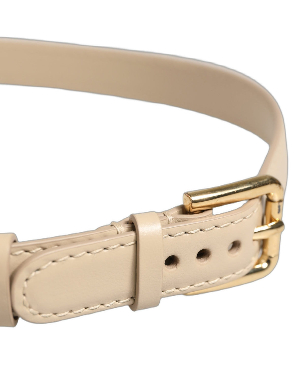 Dolce & Gabbana Beige Leder-Armband mit Goldschließe und Prägung