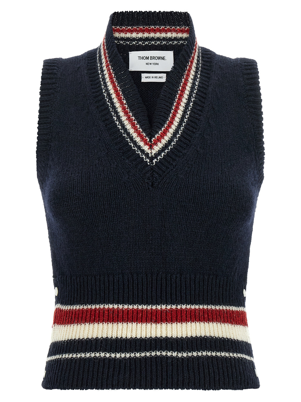 Thom Browne Ärmellose blaue Wolljacke