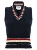 Thom Browne Ärmellose blaue Wolljacke