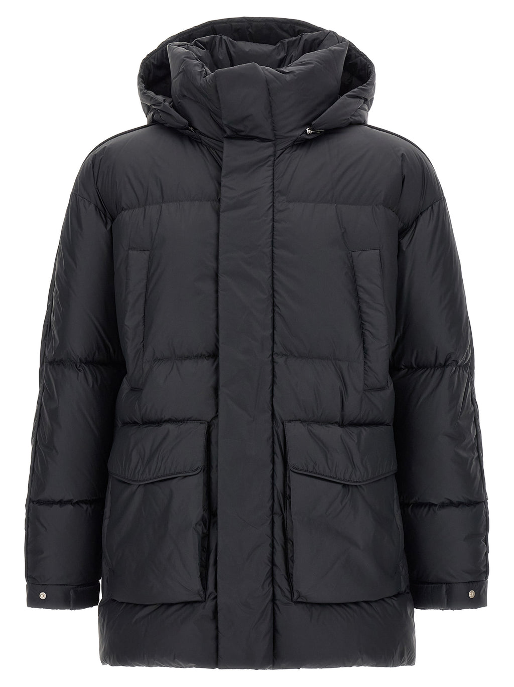 LAMINAR Schwarze Polyamid-Jacke in voller Länge
