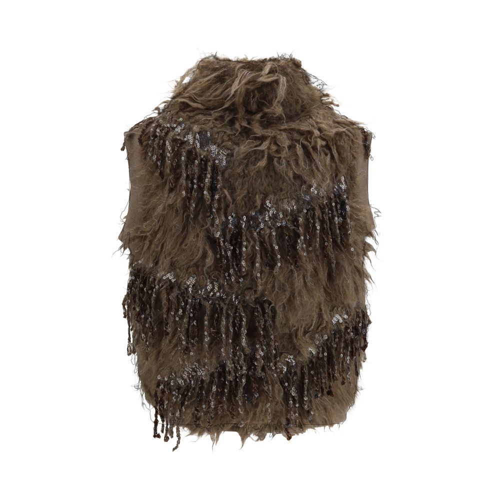 Brunello Cucinelli Beiger Mohair-Strickpullover ohne Ärmel