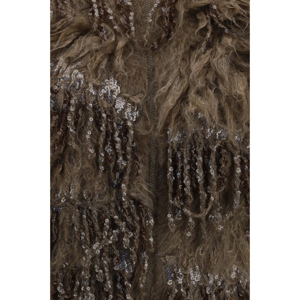 Brunello Cucinelli Beiger Mohair-Strickpullover ohne Ärmel