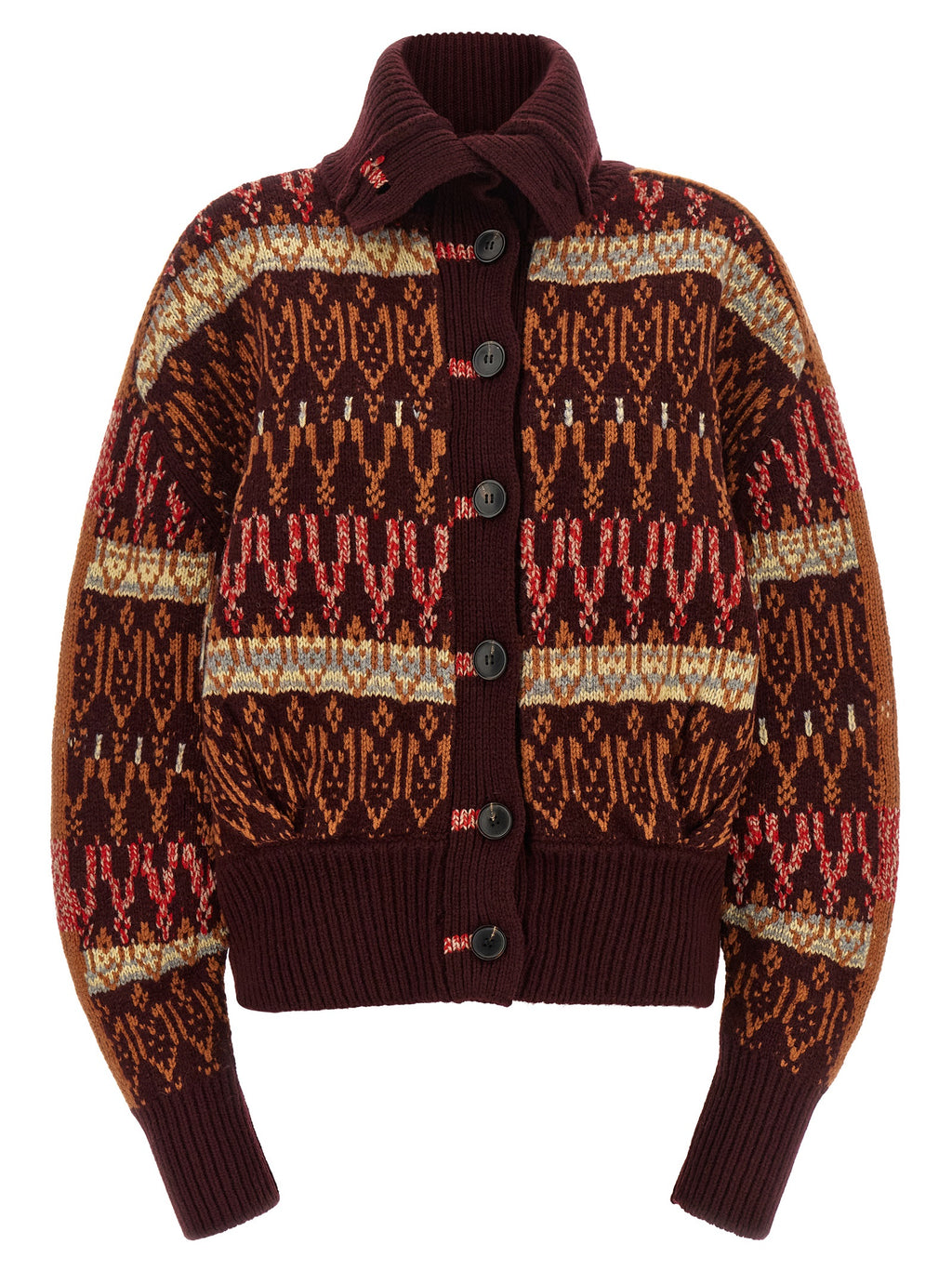 Dries Van Noten Bordeaux Woll-Strickjacke