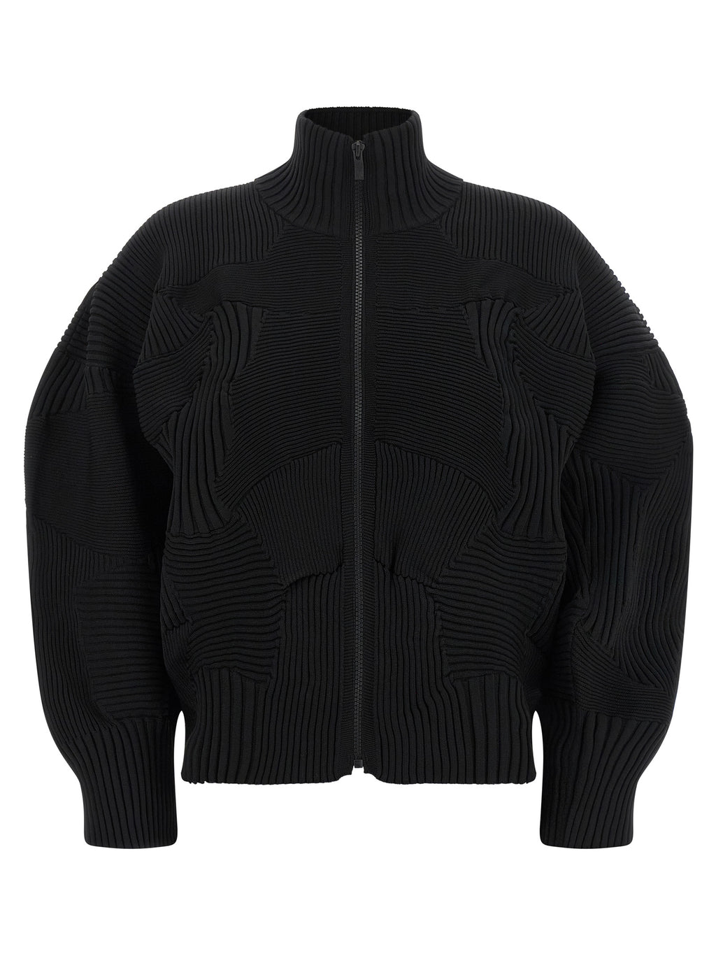 Issey Miyake Schwarze Polyester-Jacke in voller Länge