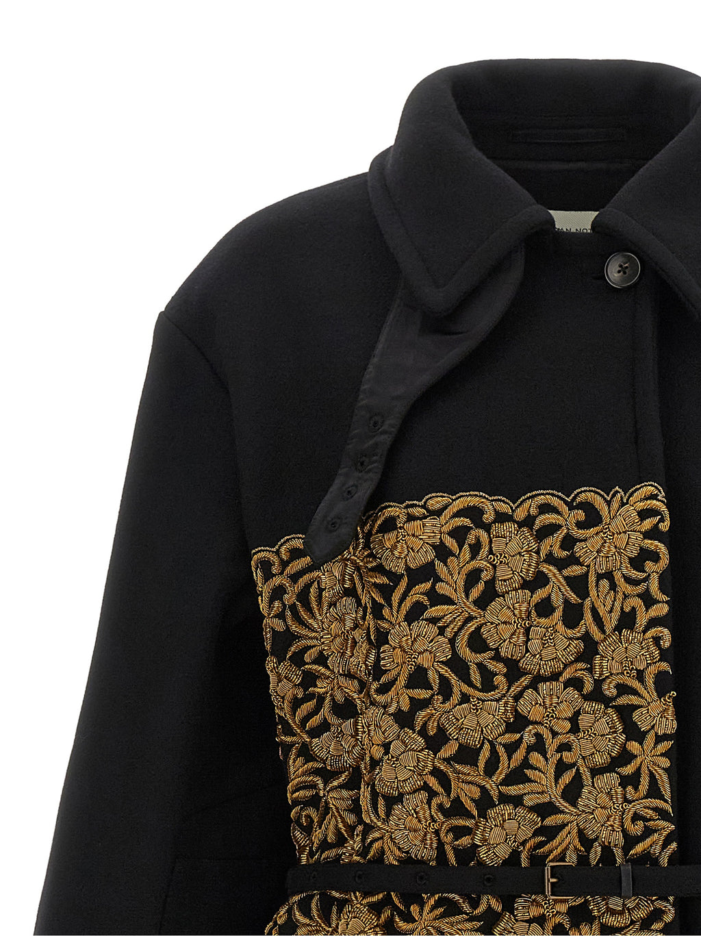 Dries Van Noten Schwarzer Wollmantel