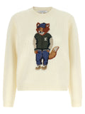 Maison Kitsuné Weiße Wollstrickjacke